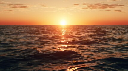 Obraz premium view of sunrise across ocean towards horizon with clouds in colorful sky in background