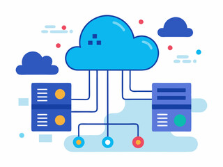 Cloud computing technology concept. Data center and server. Vector illustration.
Cloud computing concept. Server and network on blue background. Vector illustration

