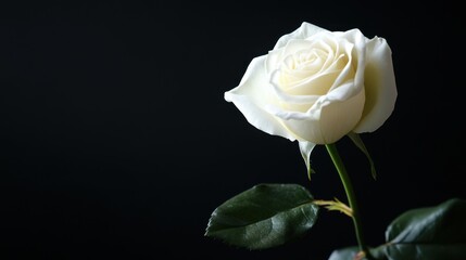 Fototapeta premium Elegant white rose on dark background, symbolizing purity and beauty