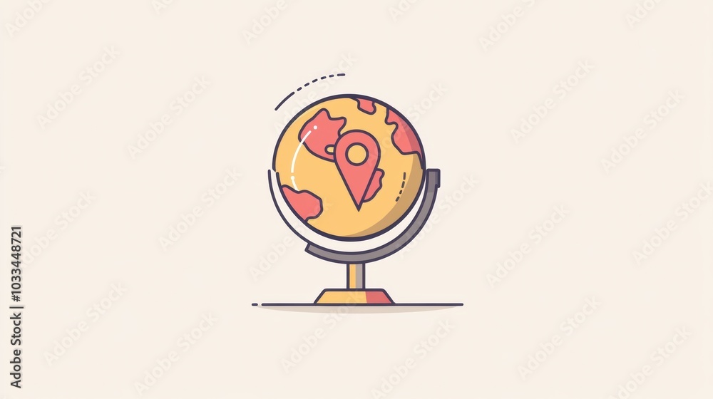 Poster a simple globe design showcases a prominent location pin, marking an exciting travel destination for