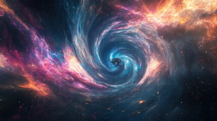 Fototapeta premium Vortex of colorful nebula and stars in a swirling cosmic space. Universe exploration