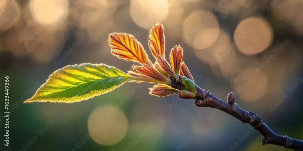Fototapete chestnut tree leaves emerge in spring. concept of birth and ecology. close-up of a leaf. blurred bac