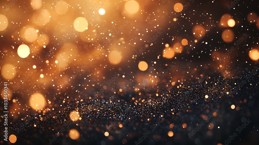 Poster A mesmerizing display of golden bokeh lights and shimmering particles against a dark backdrop, creating an enchanting, magical atmosphere.
