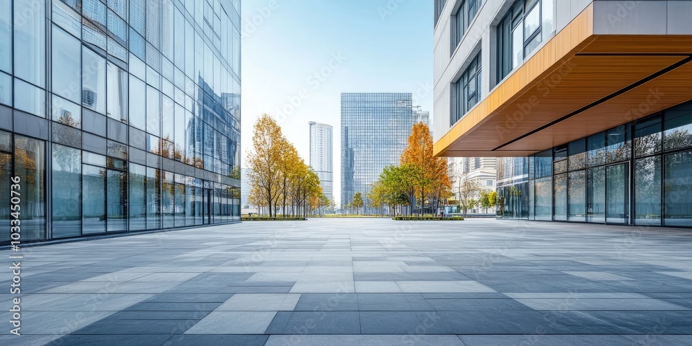 Poster empty square featuring a contemporary office building in an urban setting
