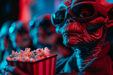 Fototapeta premium UFO space visitor alien on Earth living human life with everyday routine staff, Generative AI