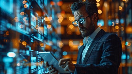 An illustration of a male businessman in a diverse office environment, showcasing a vibrant workplace filled with professionals. This image highlights the essence of collaboration and inclusivity in t
