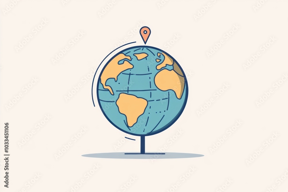 Fototapete this illustration depicts a simplistic globe marked with a location pin, emphasizing an intended tra