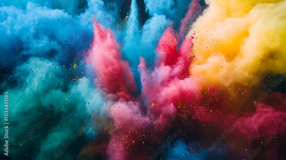 Poster a vibrant explosion of colorful powders creates a dynamic and artistic display, showcasing shades of