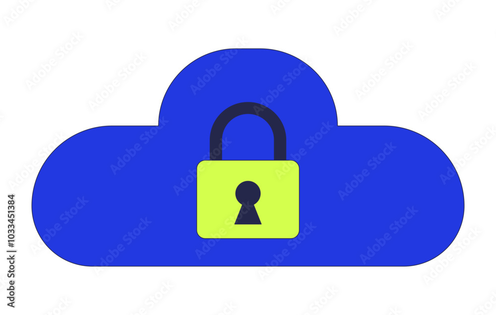 Poster computing cloud security 2d cartoon object. digital server protection. data center access safety. se