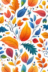 Fototapeta premium A vibrant collection of hand-drawn leaves in various colors, perfect for autumn-themed designs and backgrounds.