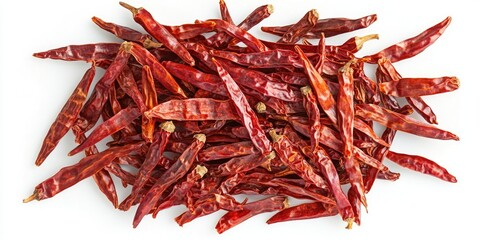 Fototapeta premium Top view of dried red chili isolated on a white background.
