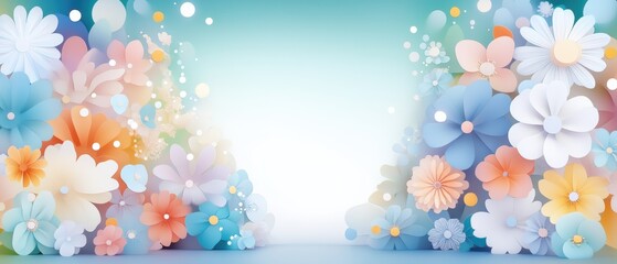 A vibrant floral background with soft pastel colors and delicate flowers, creating a serene and enchanting atmosphere.