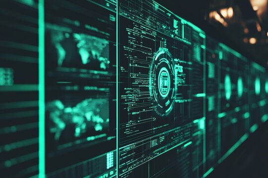 A digital screen showing a video conference setup with collaborative tools bright focused light tech office background.