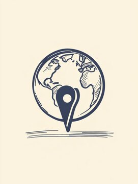 recommend clip art: A stylized globe outlines a single location pin, emphasizing the highlighted travel destination clearly and creatively. Generative AI