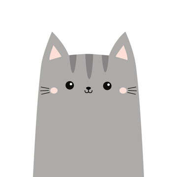 recommend clip art: Gray cat face silhouette icon. Funny kitten head. Cute cartoon kawaii baby character. Pet animal. Pink ears, cheeks. Happy Valentines day love card. Sticker print. Flat design. White background Vector