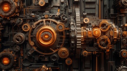 Steampunk clockwork visualizes finish combinations for successful checkouts