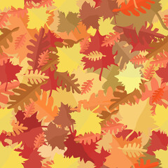 Obraz premium Falling leaves of oak and maple. Seamless autumn pattern - vector illustration for decor. Flat elements printing on wrappers, notepads or wallpaper.