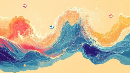 Fototapeta premium Volleyball score prediction through wave interference visualization art