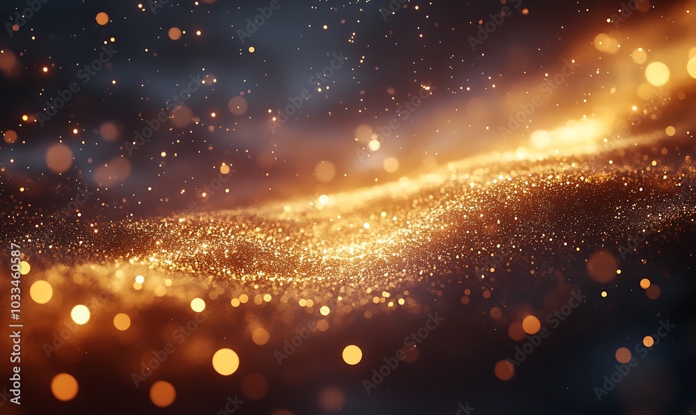 Poster A shimmering wave of golden particles glimmers against a dark background, creating an ethereal, cosmic effect.