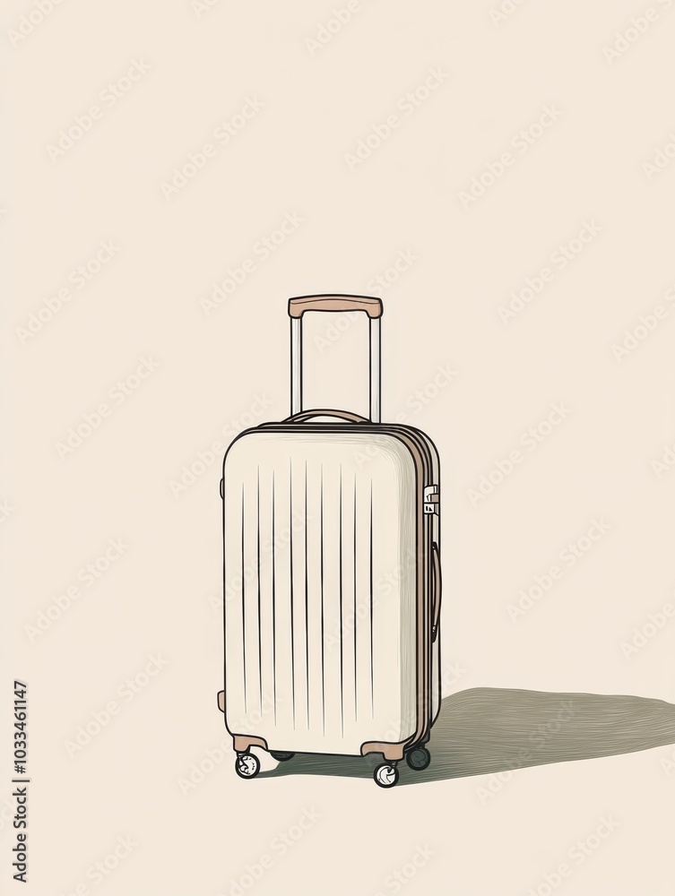 Poster A sleek suitcase with sharp lines stands upright, featuring a handle and wheels, conveying a sense of readiness for an adventure. Generative AI