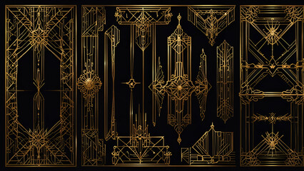 Golden geometric Art Deco ornaments: frames, borders, dividers, perfect for elegant designs