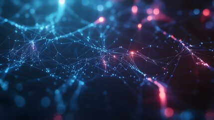 Abstract Network with Blue and Red Glowing Points