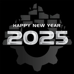 Happy New Year 2025 design with technology illustration and black and white theme