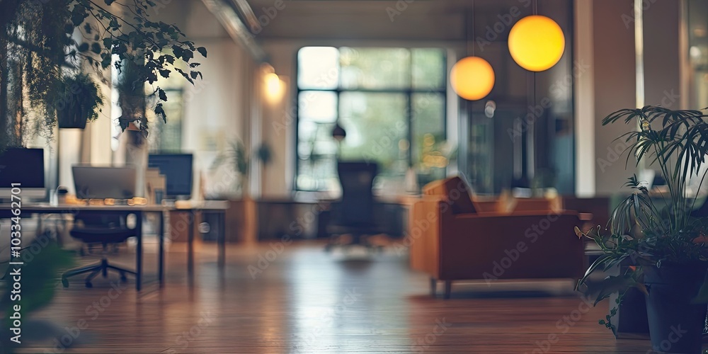 Poster blurred backdrop of a co-working space