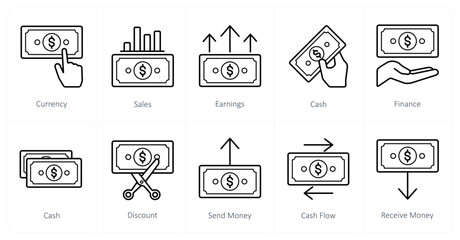 A set of 10 finance icons as currency, sales, earnings