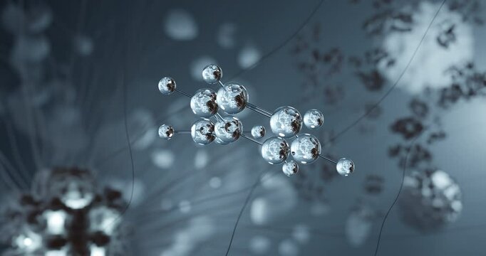 Styrene rotating 3d molecule, molecular structure of monomers, seamless video