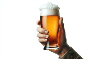Hand Holding a Glass of Beer with Foam