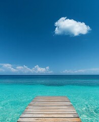 Fototapeta premium Tranquil Tropical Beach with Wooden Pier and Azure Water