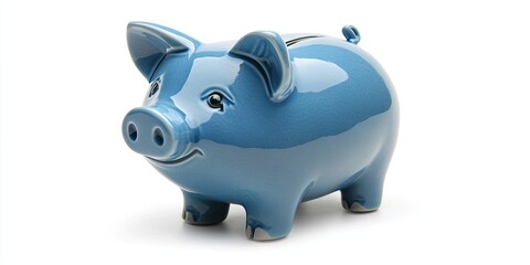 Obraz premium Blue pig piggy bank on a white background. Isolated. The idea of saving and gathering money.