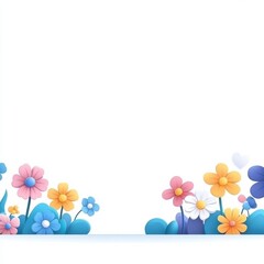 Obraz premium Colorful flowers create a cheerful and vibrant border against a white background, perfect for spring themes and creative design projects.
