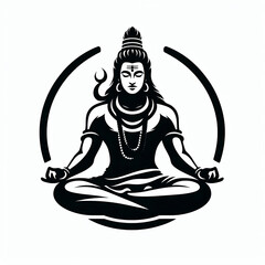 Hindu god Shiva sitting in meditative pose, minimalist style, logo, icon
