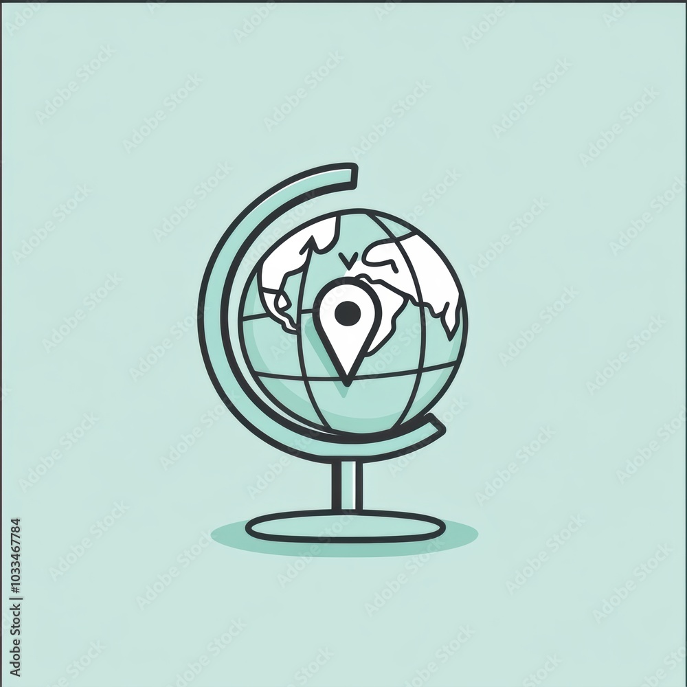 Poster The design features a simple globe with a prominent location pin indicating a specific travel destination, inviting exploration. Generative AI
