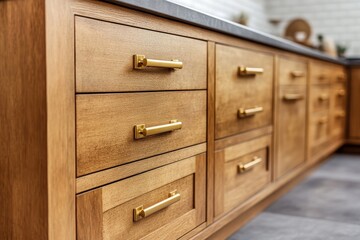 Minimalist composition of kitchen interior with mock up poster frame, white table, rattan armchair, boho lamp, black pitcher, bowl with vegetable and personal accessories. Home decor, Generative AI