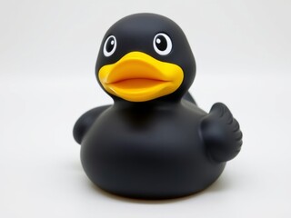 Minimalist black rubber duck toy placed on a white background, a sleek and unique take on the classic bath toy
