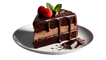 Chocolate cake with cherry isolated PNG. Delicious food, dessert, chocolate dessert png.