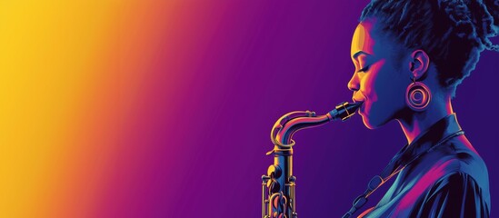 Saxophonist playing saxophone, vibrant colors, artistic portrait