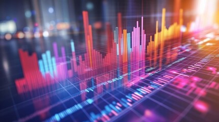 Abstract Financial Data Visualization with Colorful Charts and Grid