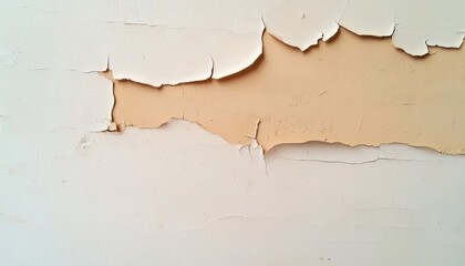Obraz premium A close-up of a wall shows peeling paint, revealing a layer underneath, highlighting wear and age.