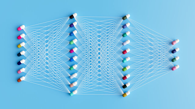 AI assisted drug screening, conceptual illustration