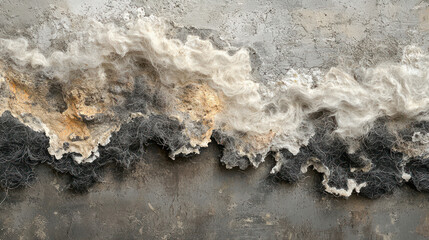 Fototapeta premium A textured surface featuring layers of gray, black, and beige colors that resemble an abstract geological formation or weathered material.