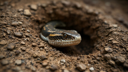 Obraz premium Snakes residing in holes, showcasing their natural habitat and behavior