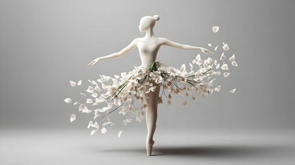 Ethereal Ballet Dancer s Silhouette with Floral Tutu in 3D Digital Render