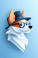 Stylish paper art illustration of a dog wearing glasses and a hat, perfect for creative projects or pet-themed designs.