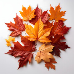 紅葉したランダムに重ねたカエデの葉