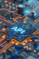 Fototapeta premium API Integration Concept on Circuit Board