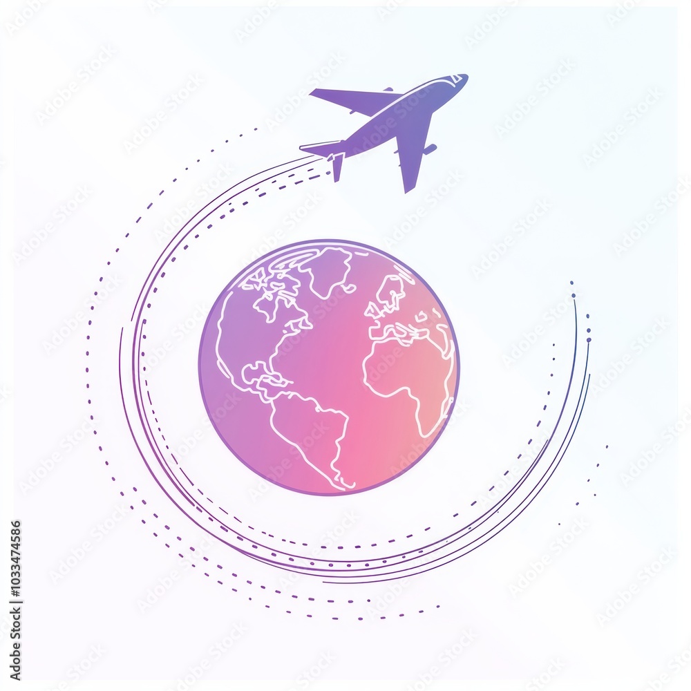 Fototapete A globe design features an airplane and a trailing line, illustrating the concept of exploring new destinations worldwide. Generative AI